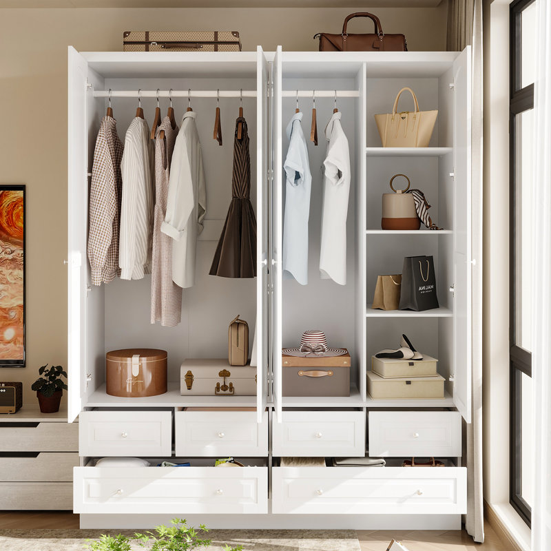 Armoire 4 portes 6 tiroirs avec grand miroir