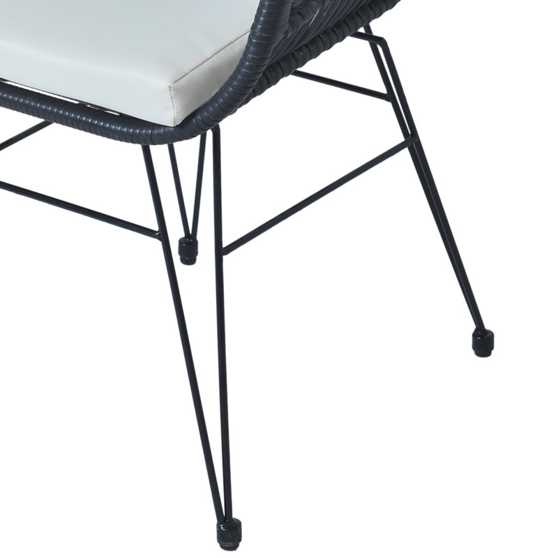 Buschi Round Wicker Rattan Patio Waterproof Seating Set with Cushions and Table, White, Black