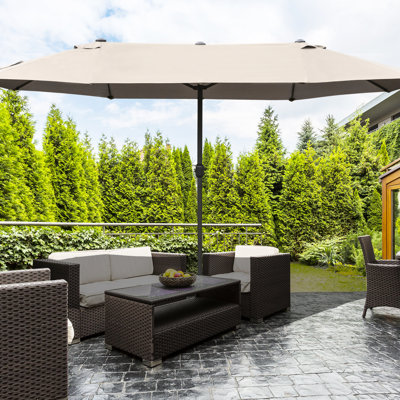 Patio Umbrella 15', Steel Rectangular Frame, Double Sided Sun Blocking, Simple Operating Crank, Coffee 15' Pool Sunshade Umbrella, Rectangular, Sided, Easy Crank Operation,