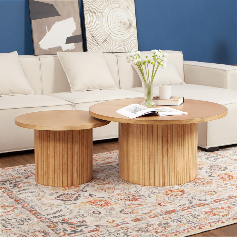 Mickenzy Round Wood Nesting Table, Oak