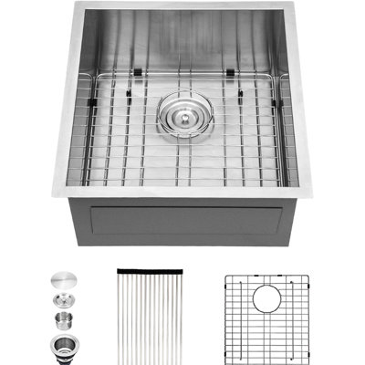 Évier de cuisine en acier inoxydable à encastrer sous plan de 13 x 15 pouces - 9 pouces de profondeur, hygiénique et lisse, revêtement anticondensation, avec grille et bonde.