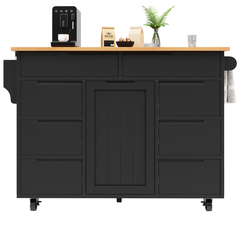 122 cm W Kitchen Island with Top, Black