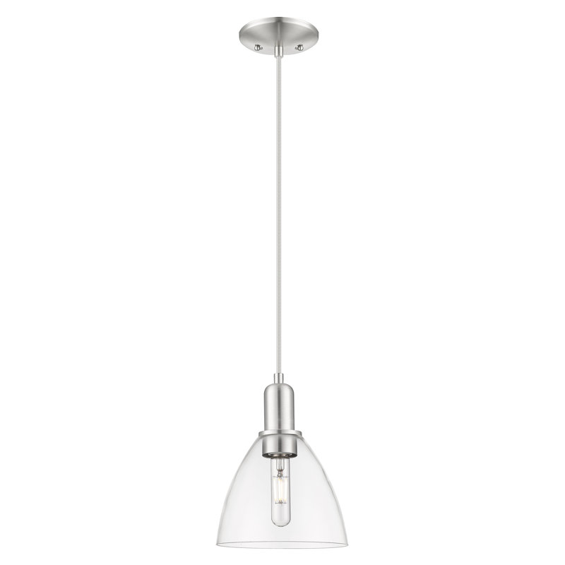Arcadia - Bristol - Mini-luminaire suspendu à cordon 1 lumière 8 po - Finition nickel brossé satiné - Abat-jour transparent