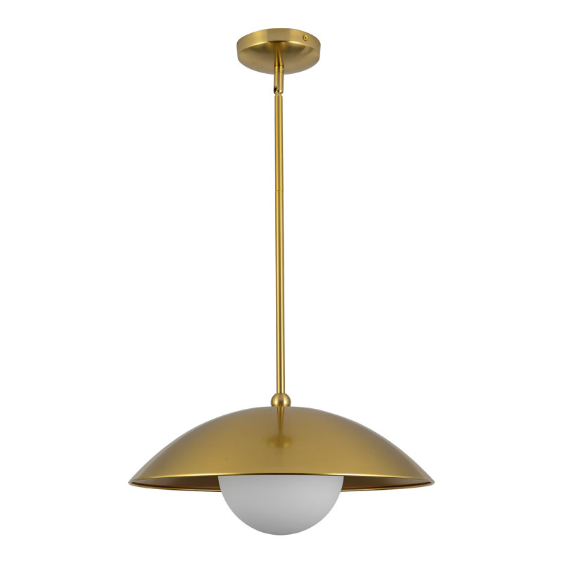 Luminaire suspendu en or brossé 17 po avec verre opale Mire, Brushed Gold/Opal Glass