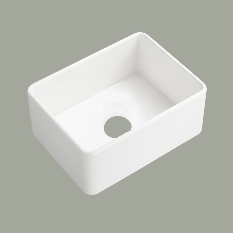 Évier de cuisine à simple cuve en argile réfractaire, H 10 po x l 18 po x L 24 po, Blanc