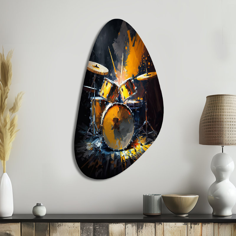 Drums On Stage I - Music Fall Shape Asymmetric Metal, art mural, H 39 po x l 21 po