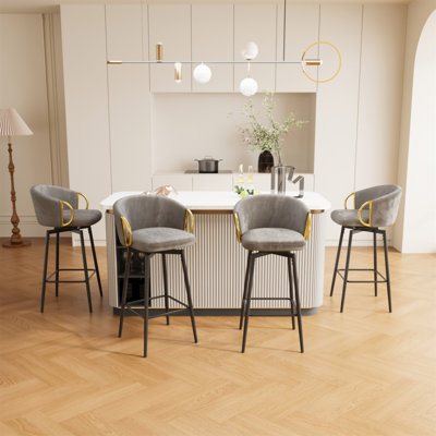 Ensemble de chaises de salle à manger 30 pouces, ensemble de 4 chaises de bar pivotantes à 360 ° de style moderne avec une conception simple, des tabourets hauts confortables et des chaises de salle à manger flexibles convenant aux bars, aux restaurants et aux chaises de bar en velours