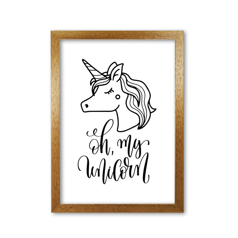 Oh My Unicorn - Print, Honey Oak Frame, 60 cm H x 42 cm W x 5 cm D
