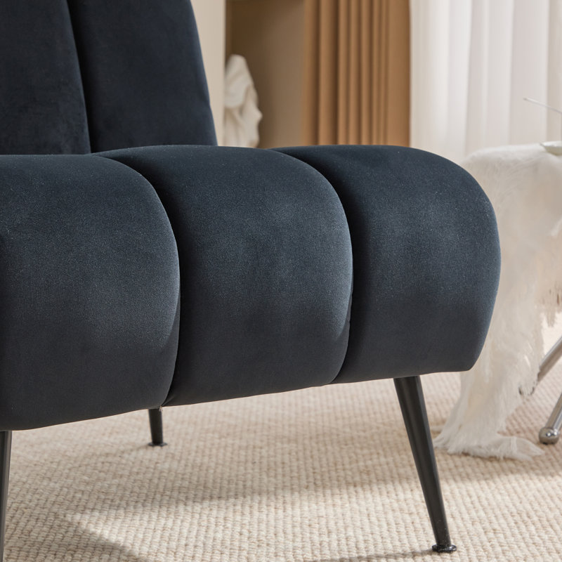 Fauteuil d'appoint rembourré capitonné sans accoudoirs, Noir