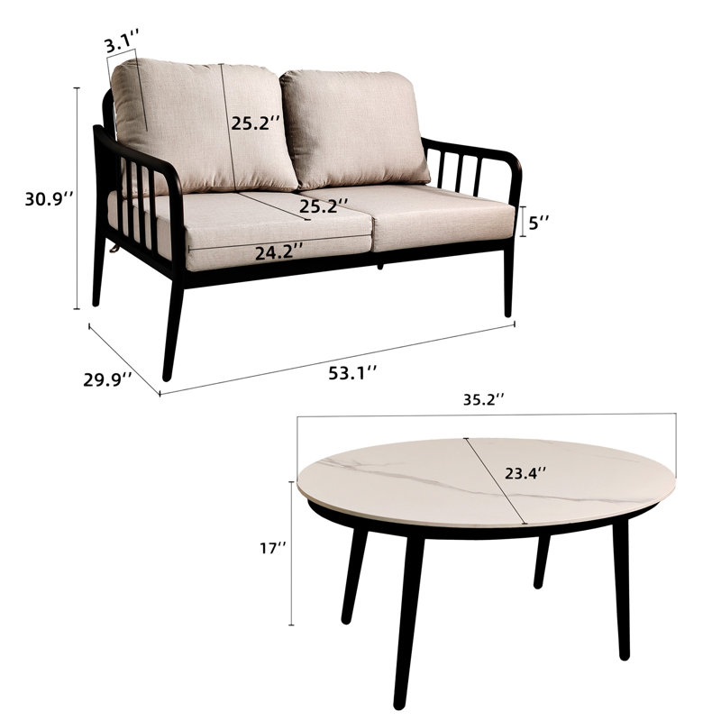 Mobilier d'extérieur en aluminium 2 pièces