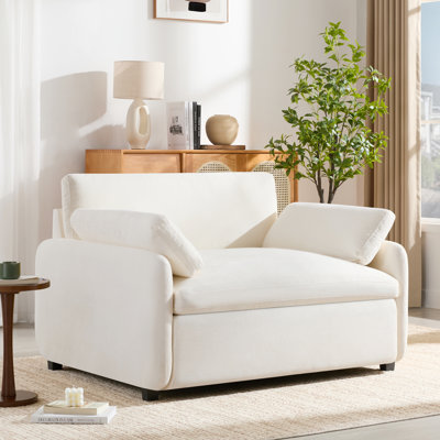 Fauteuil canapé minimaliste surdimensionné Arden en chenille avec assise large et profonde et soutien rembourré