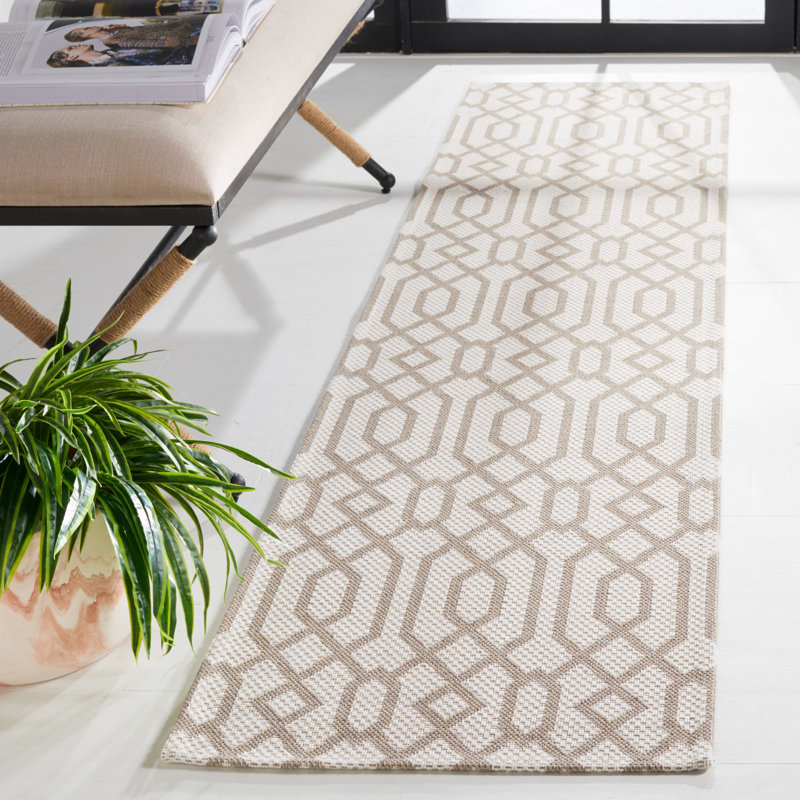 Ivory and Taupe Geometric Cotton Rectangular Rug