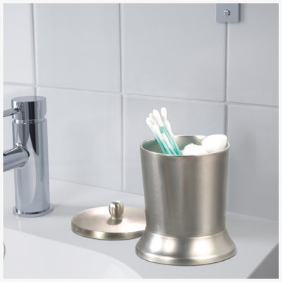 Stainless Steel Vanity Jar for Bathroom and Bedroom, Stylish Storage for Cotton Swabs, Sponges, and Bath Salts with Brushed Pewter Finish