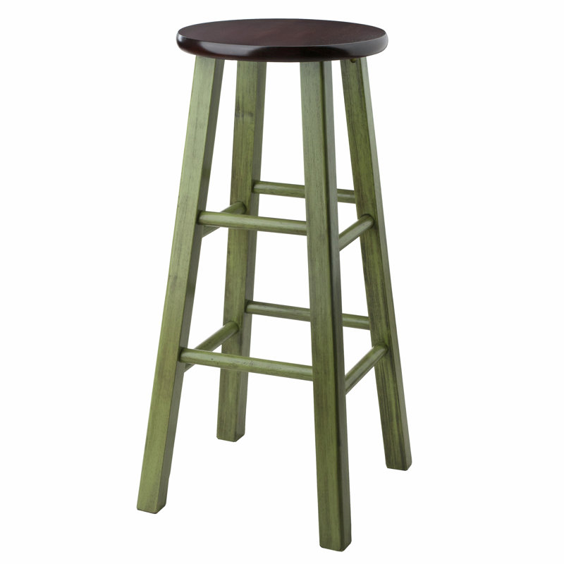 Tabouret de bar Azaya, Bois de noyer rustique / finition verte, Tabouret de comptoir (siège d'une hauteur de 24,2, 1