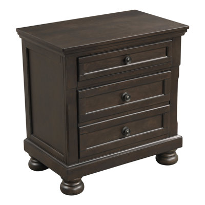 Grayish Brown Nightstand For Bedroom - 2 Drawers, Engineered Wood Construction, Antique Transitional Wooden Brown, Bun Feet, Ideal Decor