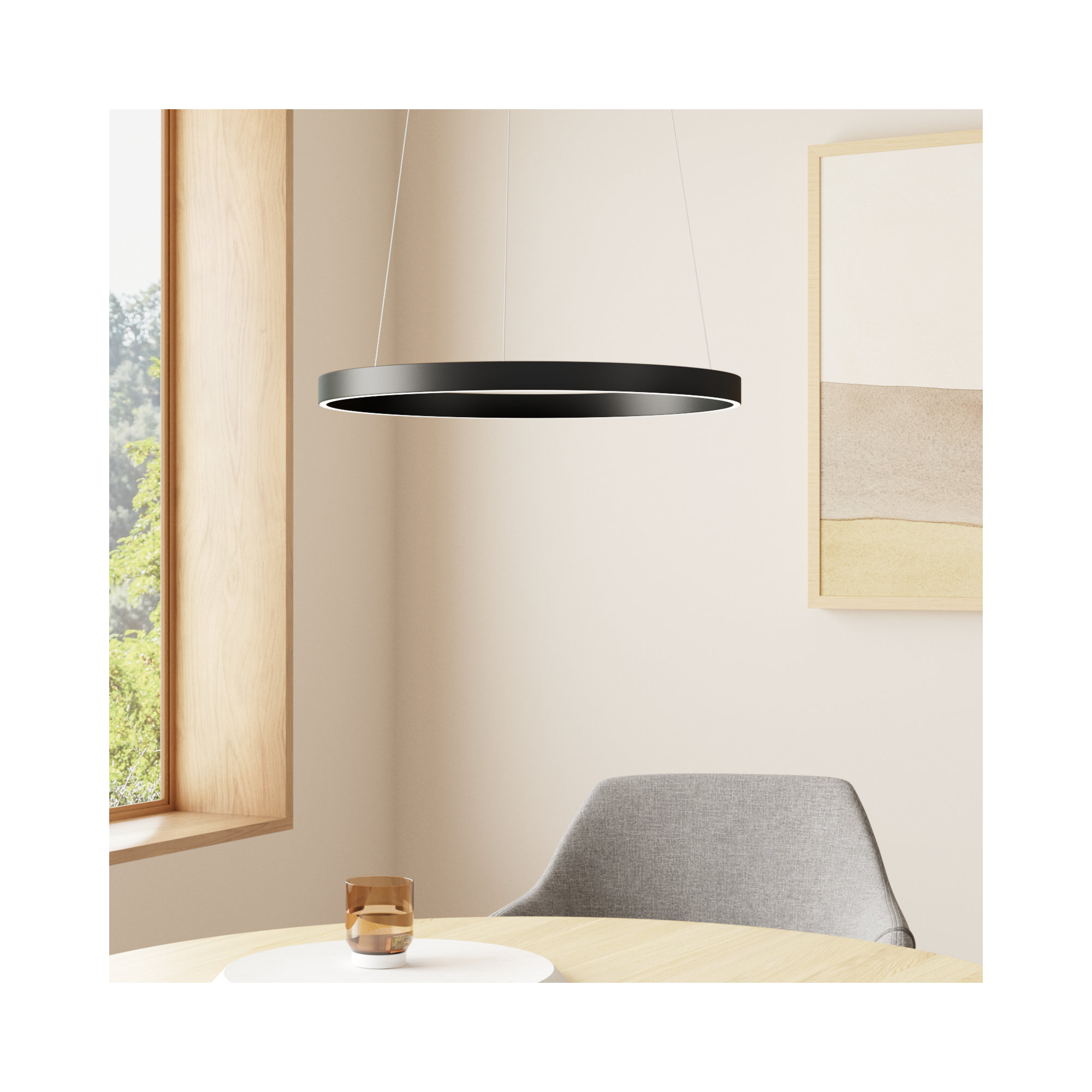 Mills Single Light Dimmable LED Pendant, 1.25" H x 23.5" W x 23.5" D, Black