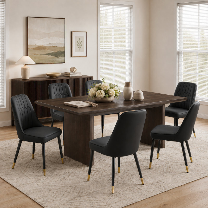 Faux Leather Upholstered Solid Back Side Chair (Set of 6), Black