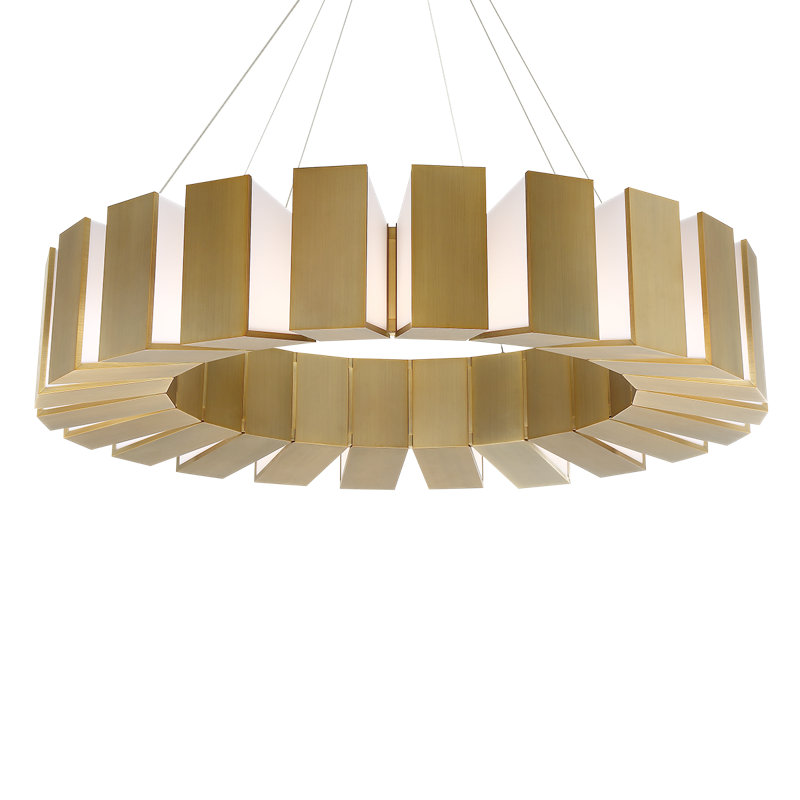 Lustre à DEL à tambour à intensité variable unique / audacieux, 50 po, H 10 po x l 50 po x P 50 po, Laiton vieilli
