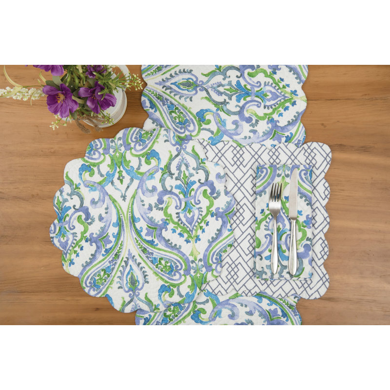 51" x 14" Juliet Quilted Reversible Bright Paisley Cotton Table Runner