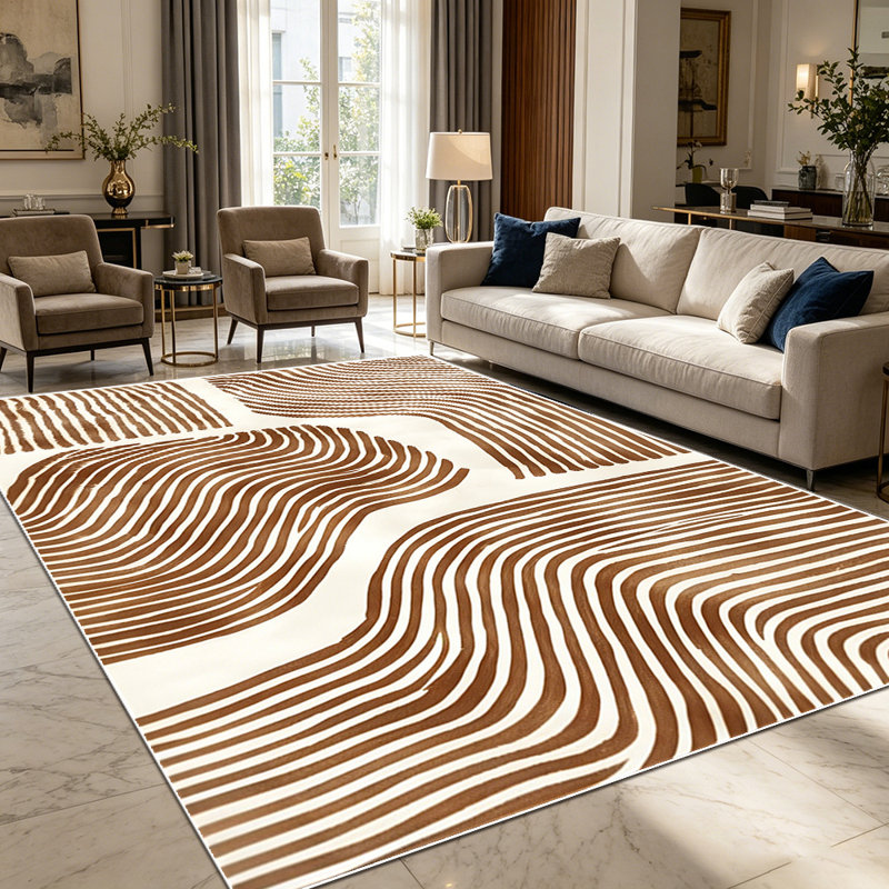 1PC Abstract Brown Wavy Striped Line Pattern area rugs for Living Room, Soft and Comfortable, Suitable for all seasons, easy-to-maintain, machine washable Indoor floor mat, Under Table Farmhouse suitable for dining table area, bedroom, home office,