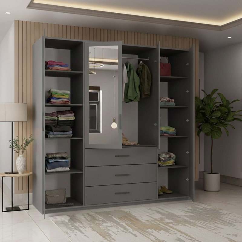 4 Door Manufactured Wood Wardrobe, Grey