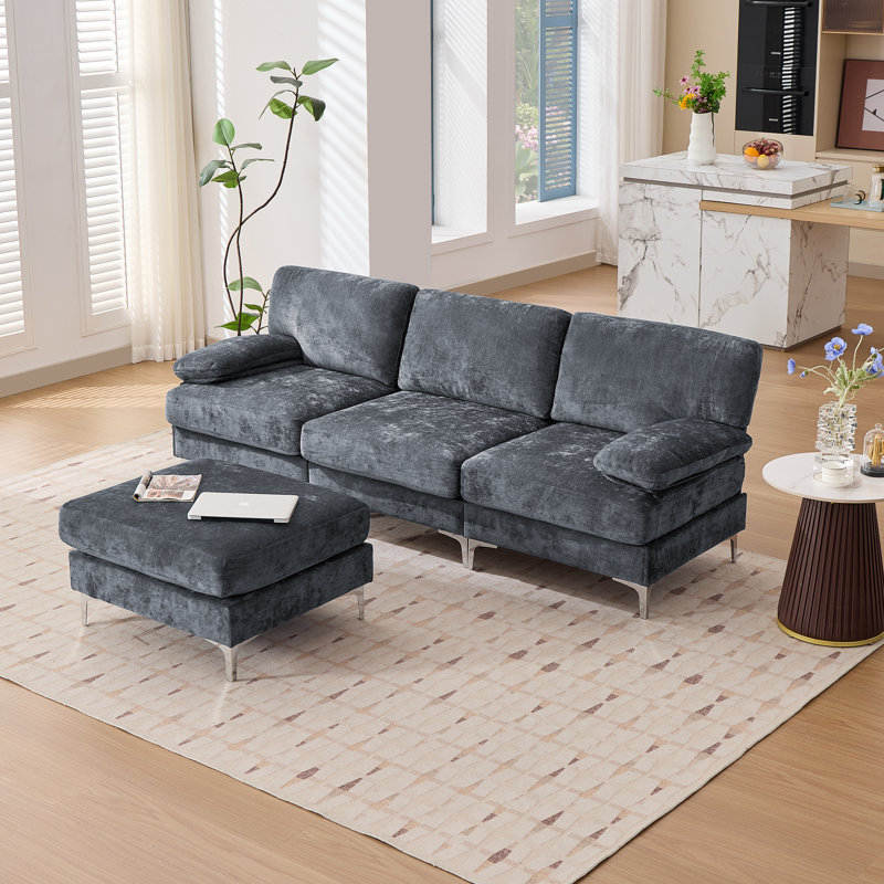 4-Piece 92.1"W Modular Sofa Sectional With Ottoman, Gray