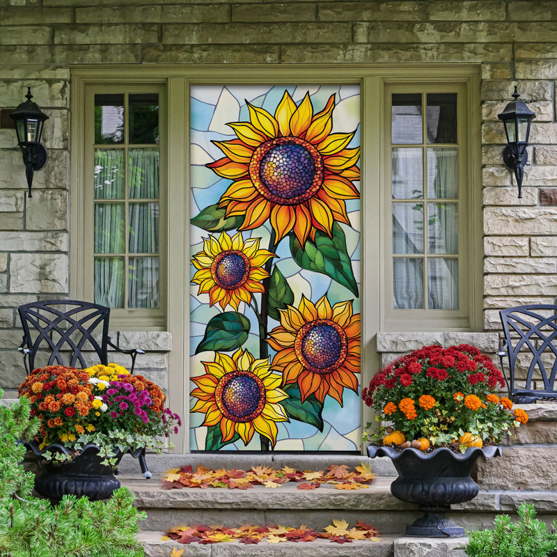 Vitrail décoratif de porte en forme de tige de tournesol