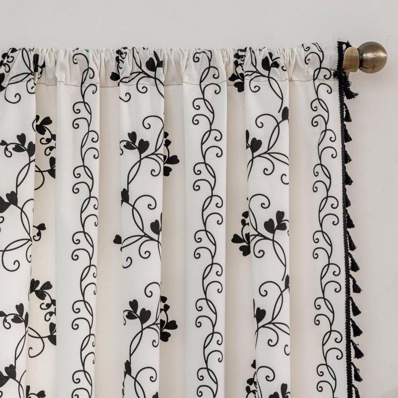 Black Flowers And Plant Design Kitchen Curtains