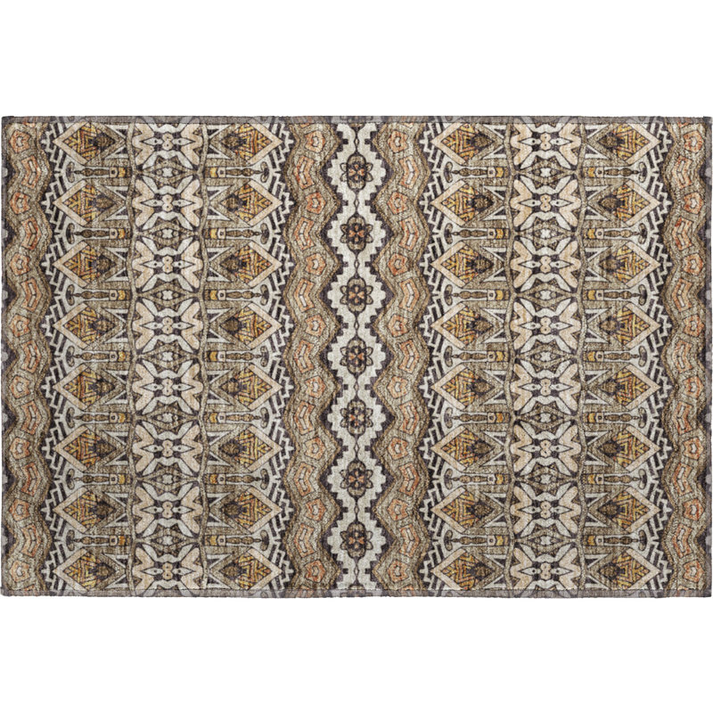 Tapis taupe Prisco lavable à la machine de qualité supérieure, Rectangle 1 pi 8 po x 2 pi 6 po