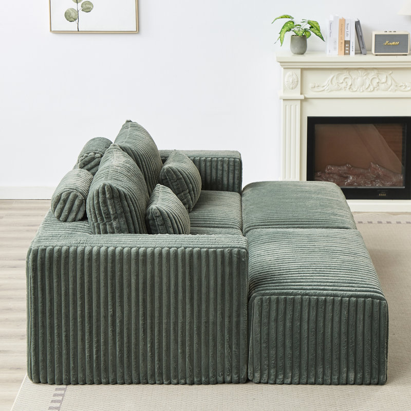 Méridienne surdimensionnée de 87 po sans assemblage, causeuse Cloud Plush, Velours côtelé vert armée