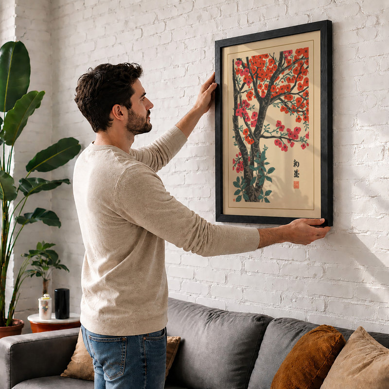 Flowering Tree In Spring Japandi - Print, Black, A4 - 29.7 x 21.0 cm