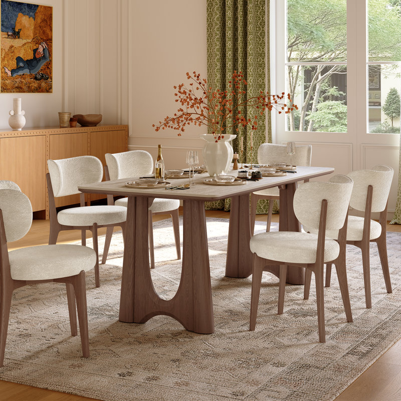 71" Sintered Stone Dining Table for 6 with Unique Solid Ash Wood Legs