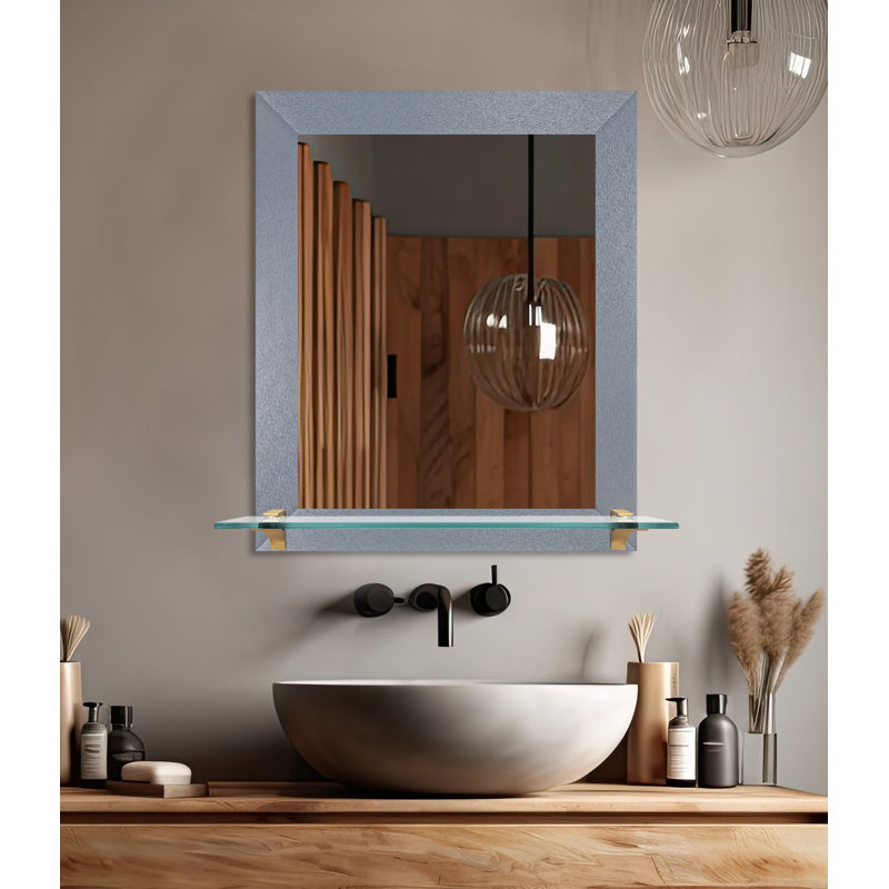 Kridia Flat Wall Mirror, Vertical, 25.5" H x 21.5" W, Dark Silver/Brass