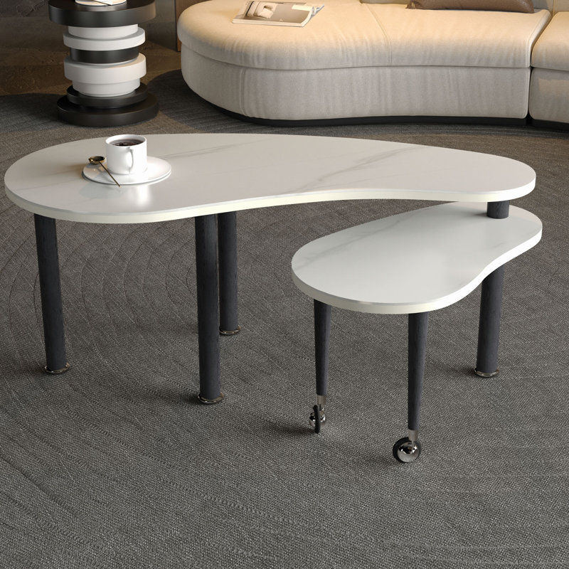 Table basse rotative 2 pièces avec plateau en pierre frittée moderne