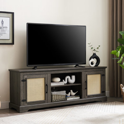 Meuble télé pour téléviseur de 70 po, 2 tablettes de rangement, gris, l 65 po x P 15,33 po et H 23,71 po