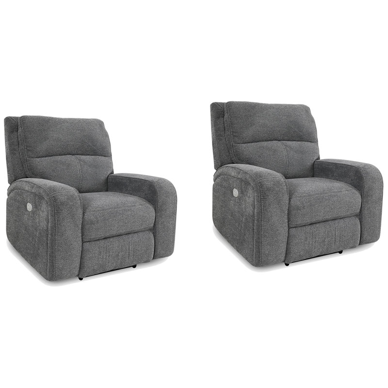 Polla 40" Upholstered Power Recliner with Adjustable Headrest with Square Arms, Bizmark Grey