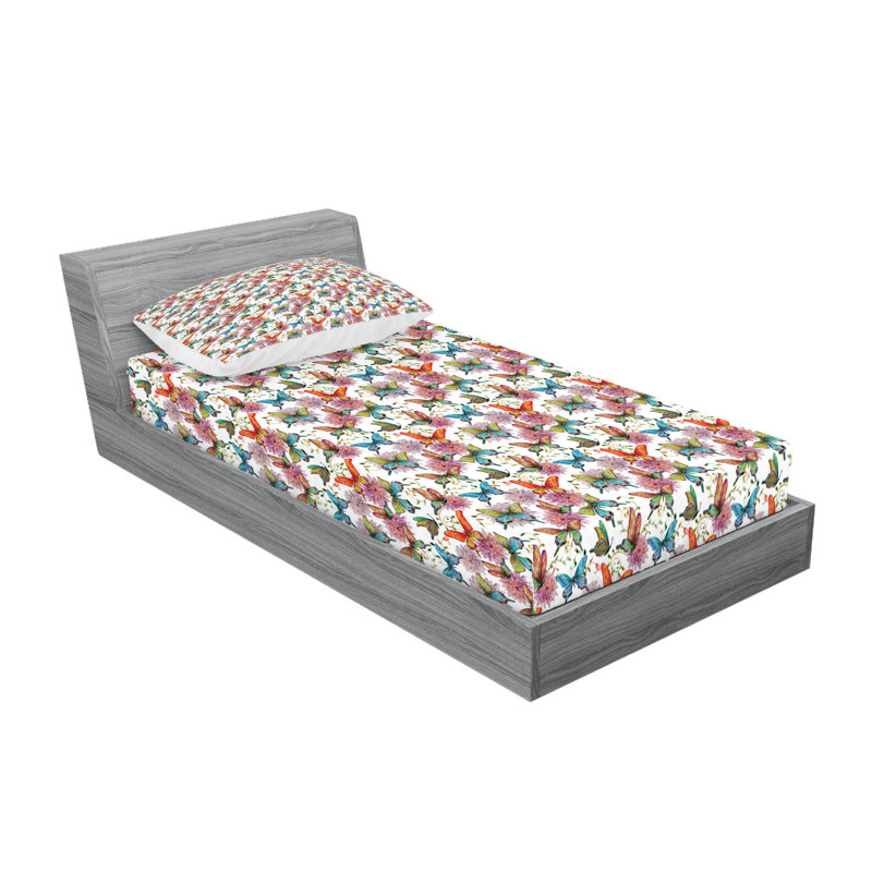 Ambesonne Butterfly Fitted Sheet & Pillow Sham  Set,  Multicolor, Twin Extra Long Sheet Set with 2 Pillowcases