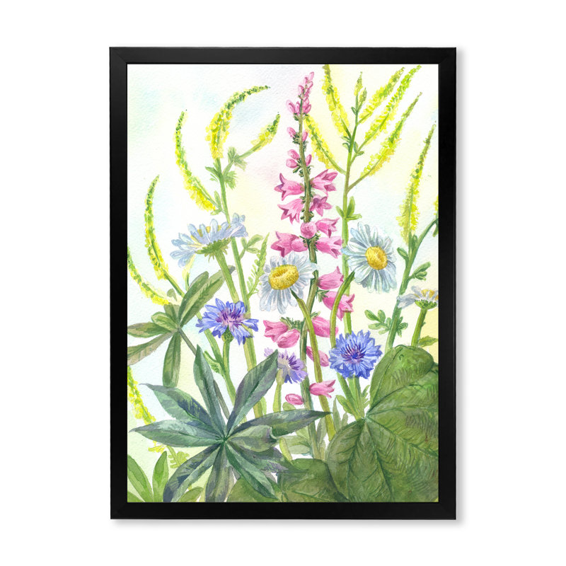 «Blossoming Wild Flowers in the Meadows», peinture sur toile, Cadre noir, H 20 po x l 12 po x P 1 po