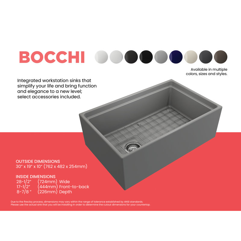30'' L Single Basin Kitchen Sink, Matte Gray