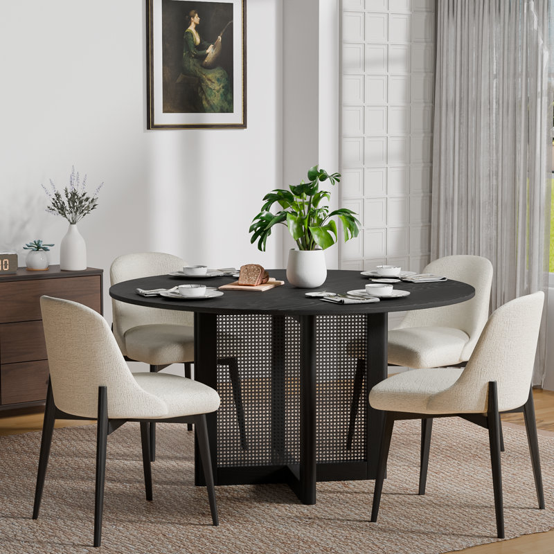 Ensemble de chaises de table rondes en bois, Noir, H 30 po x L 52 po x l 52 po
