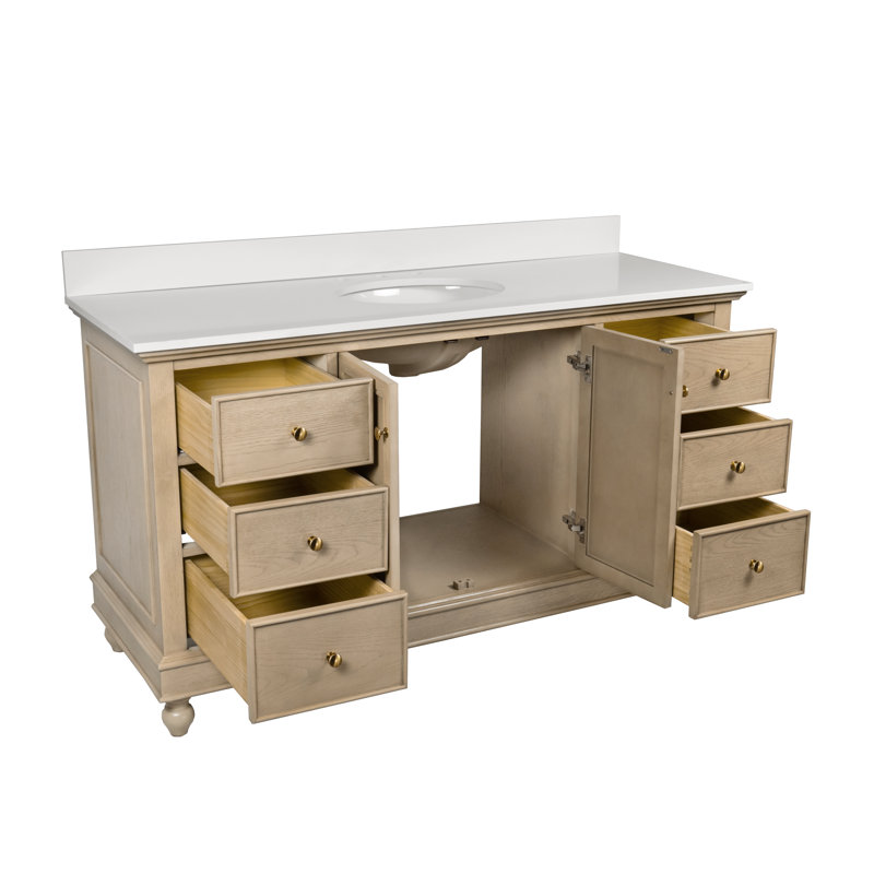Dorismar 60" Single Bathroom Vanity Set, Greige Oak, Engineered White