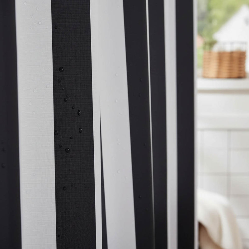 Waterproof Striped Polyester Shower Curtain For Modern Bathrooms, Black/White