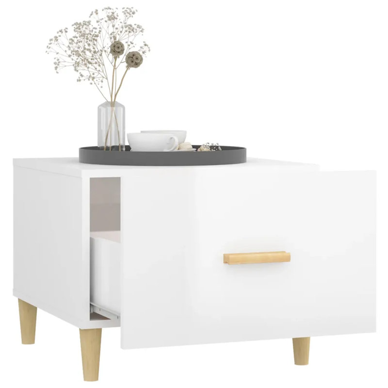 Lometa Side Table with Storage, High Gloss White