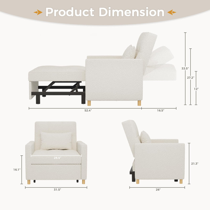 Chaise convertible rembourrée Maleah, Teddy blanc