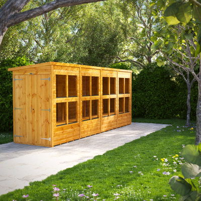 Powersheds 16 x 4ft Timber Tongue & Groove Pent Potting Shed, Double Doors