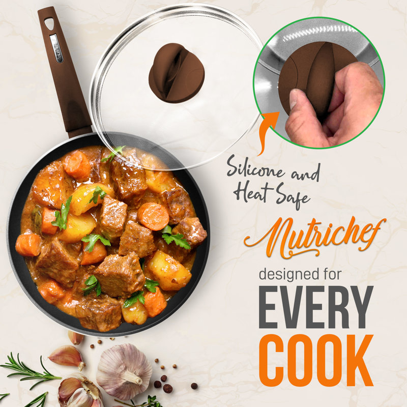 NutriChef 12-Piece Brown Nonstick Aluminum Cookware Set
