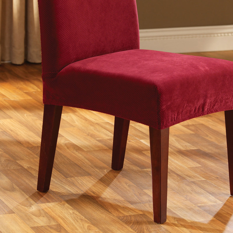 Stretch Pique Box Cushion Dining Chair Slipcover, Garnet