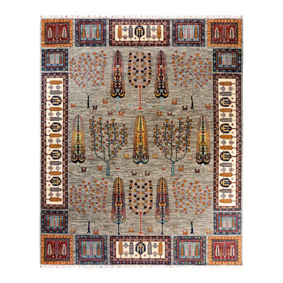 Tapis noué à la main de conception unique Tribal - beige, 8 pi 2 po x 9 pi 10 po