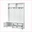 Arbre d'entrée, rangement pour vestibule blanc moderne avec 5 crochets à manteau, armoire, 2 tiroirs et amp; Banc large | Blanc | Panneau de particules-1711814589