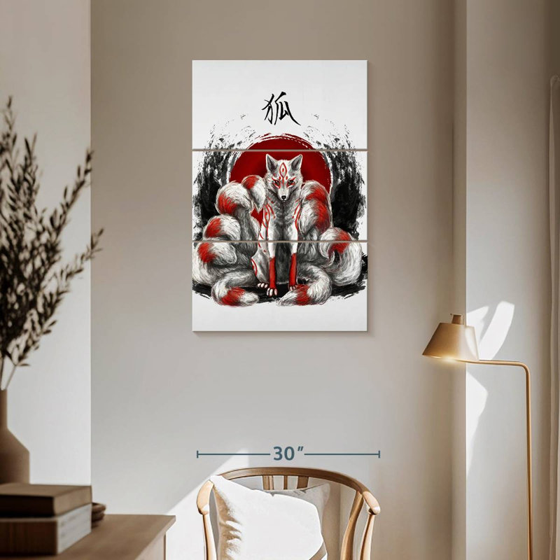 Kelan Japanese Nine Tailed Fox Kitsune, 57" H x 36" W